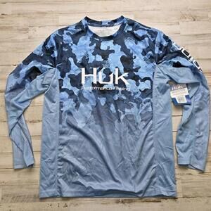 NEW Huk Performance Fishing L/S Shirt Men’s S Icon X KC Refraction Camo Fade